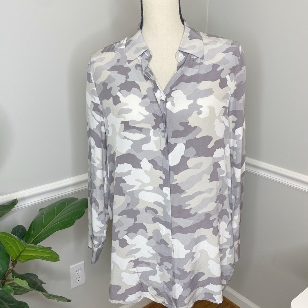 ACROBAT light purple/Grey Cameo Silk Button Down Blouse